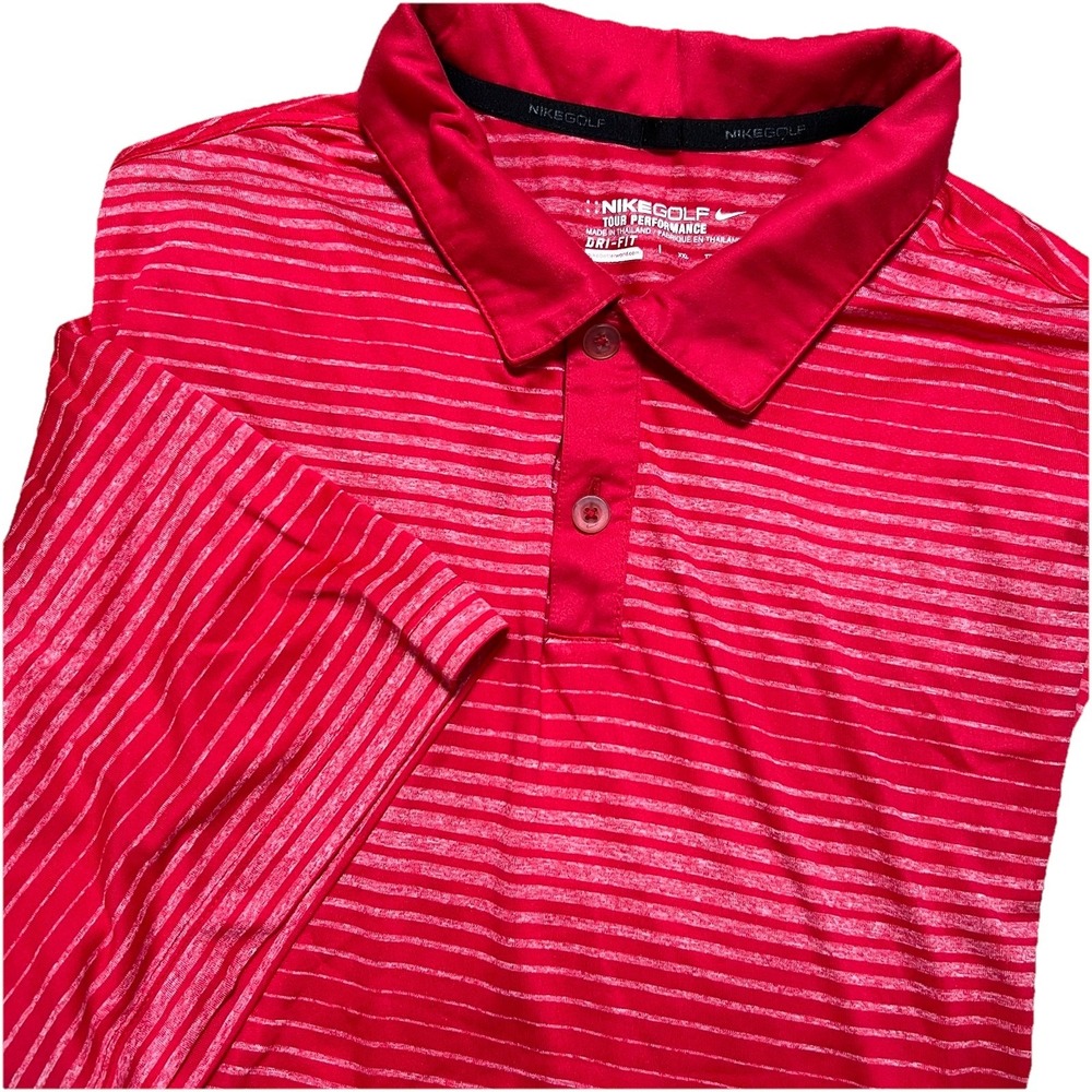 Nike Golf Tour Performance Dri-Fit Mens Red Striped Golf Shirt  XXL Short Sleeve